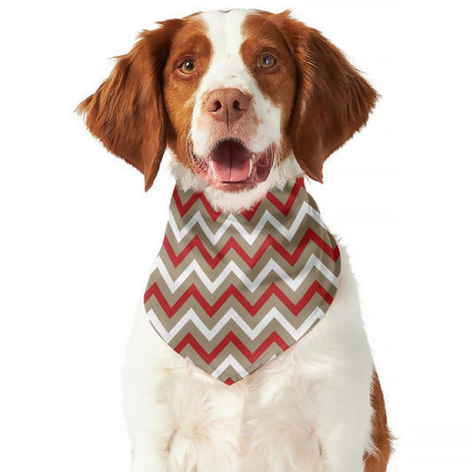 White Beige And Red Chevron Print Dog Bandana
