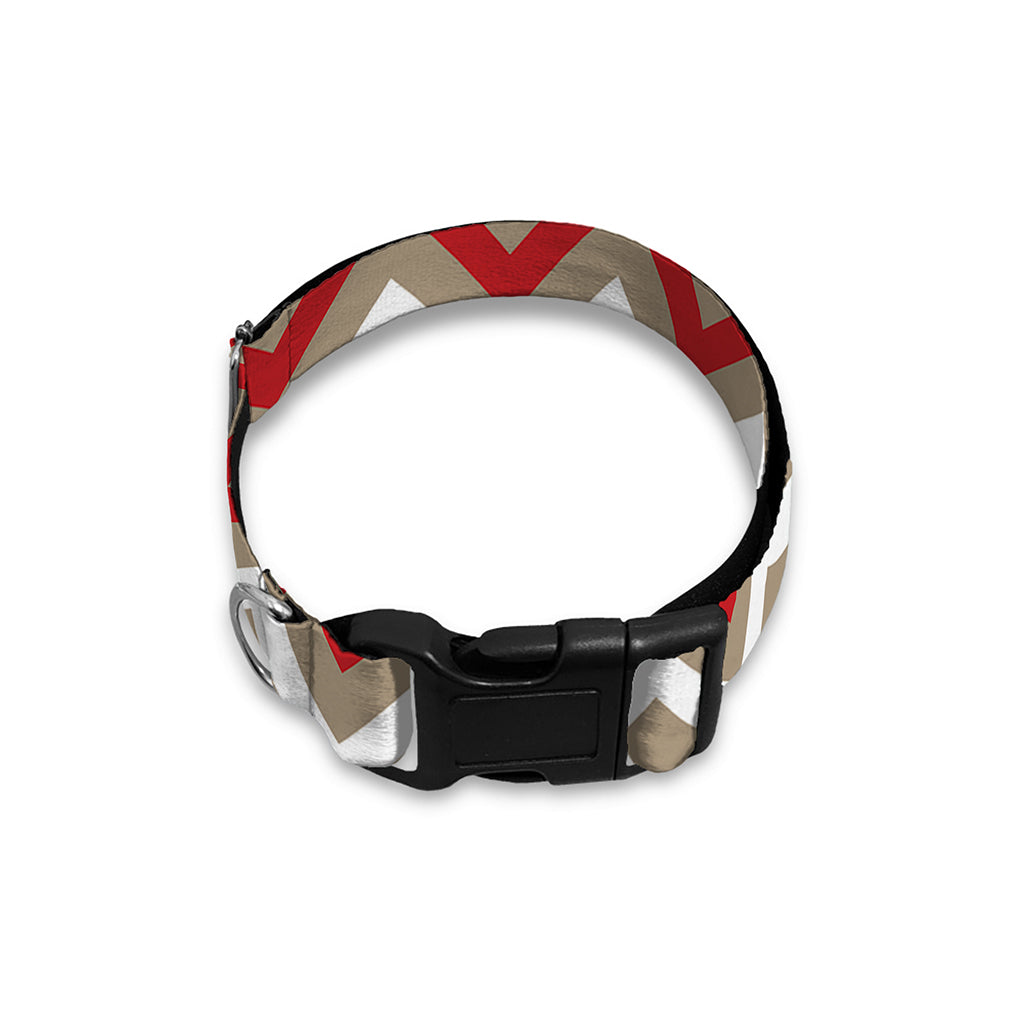 White Beige And Red Chevron Print Dog Collar