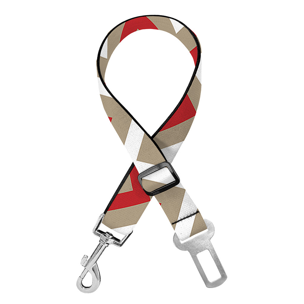 White Beige And Red Chevron Print Dog Seat Belt