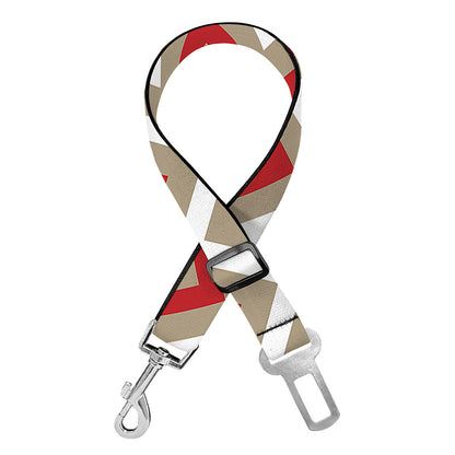 White Beige And Red Chevron Print Dog Seat Belt