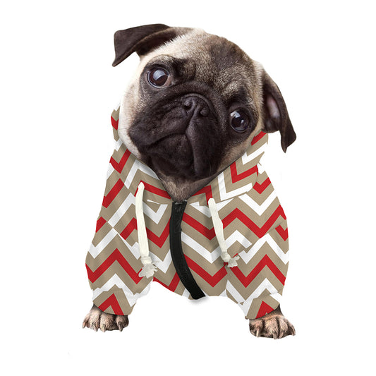 White Beige And Red Chevron Print Dog Zip Up Hoodie