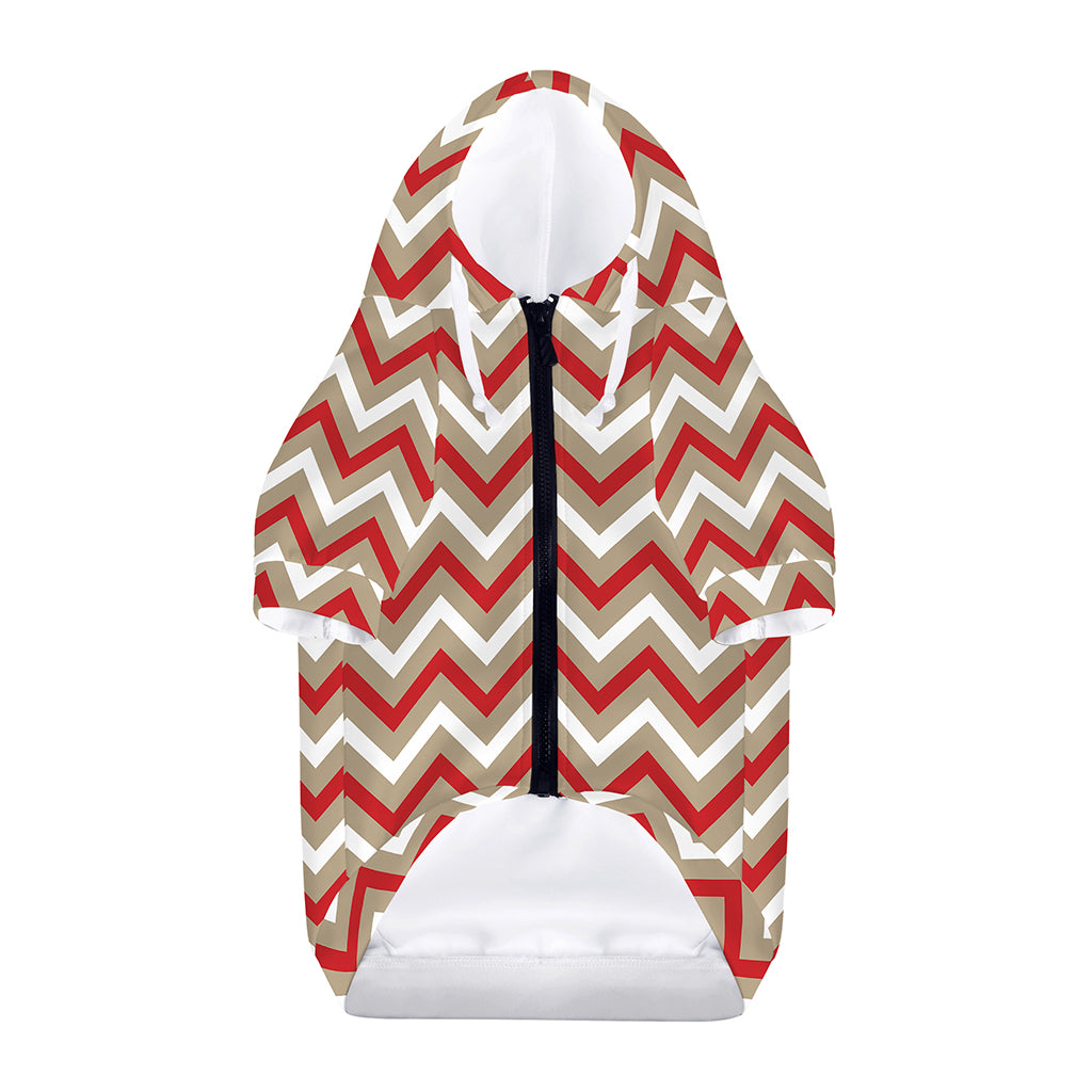 White Beige And Red Chevron Print Dog Zip Up Hoodie