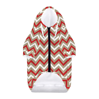 White Beige And Red Chevron Print Dog Zip Up Hoodie