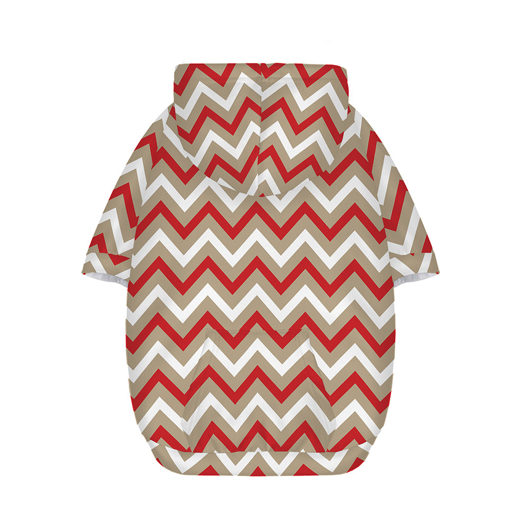 White Beige And Red Chevron Print Dog Zip Up Hoodie