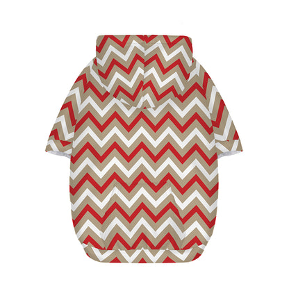 White Beige And Red Chevron Print Dog Zip Up Hoodie
