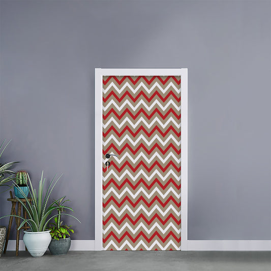 White Beige And Red Chevron Print Door Sticker