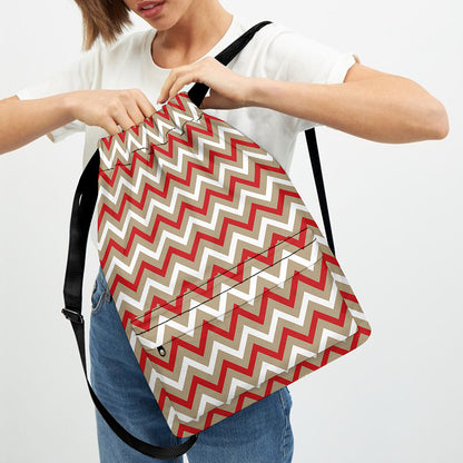 White Beige And Red Chevron Print Drawstring Backpack