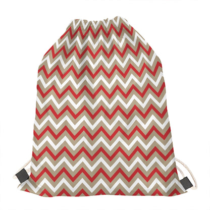 White Beige And Red Chevron Print Drawstring Bag