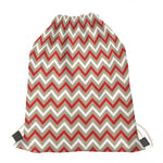 White Beige And Red Chevron Print Drawstring Bag