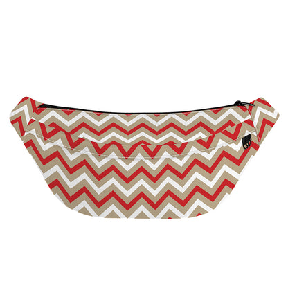 White Beige And Red Chevron Print Fanny Pack