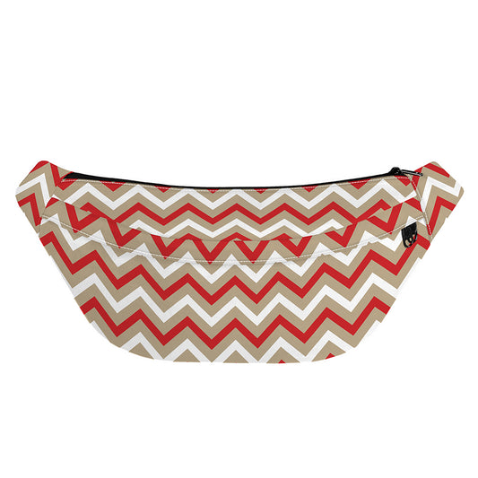 White Beige And Red Chevron Print Fanny Pack