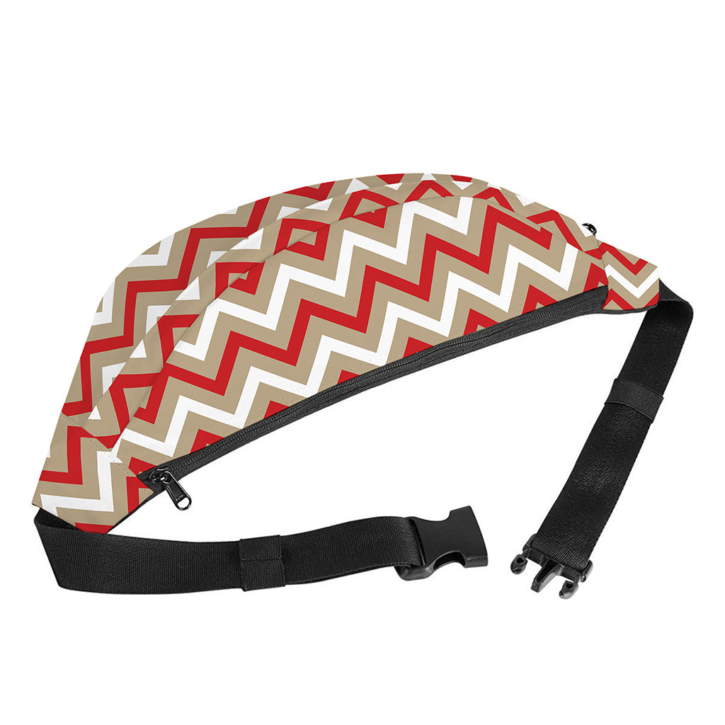 White Beige And Red Chevron Print Fanny Pack