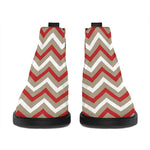 White Beige And Red Chevron Print Flat Ankle Boots