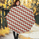 White Beige And Red Chevron Print Foldable Umbrella