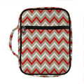 White Beige And Red Chevron Print Front Pocket Bible Bag