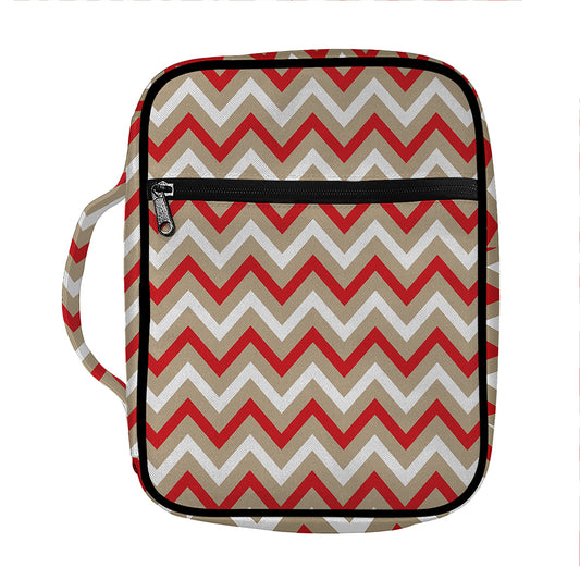 White Beige And Red Chevron Print Front Pocket Bible Bag