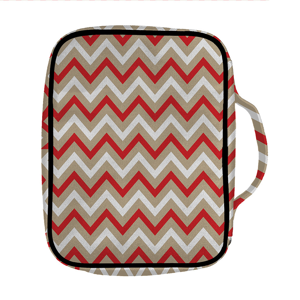 White Beige And Red Chevron Print Front Pocket Bible Bag
