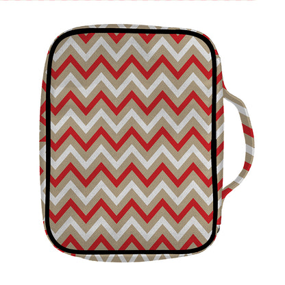 White Beige And Red Chevron Print Front Pocket Bible Bag