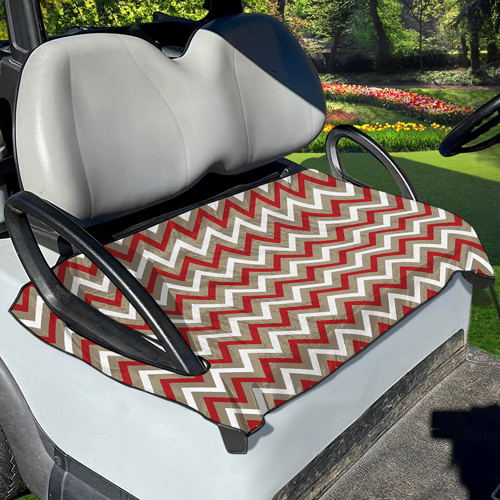 White Beige And Red Chevron Print Golf Cart Seat Cover