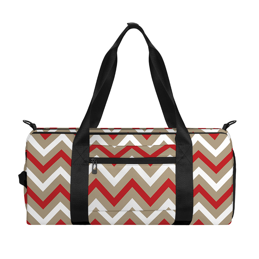 White Beige And Red Chevron Print Gym Bag