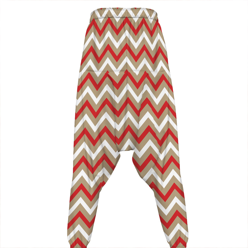 White Beige And Red Chevron Print Hammer Pants