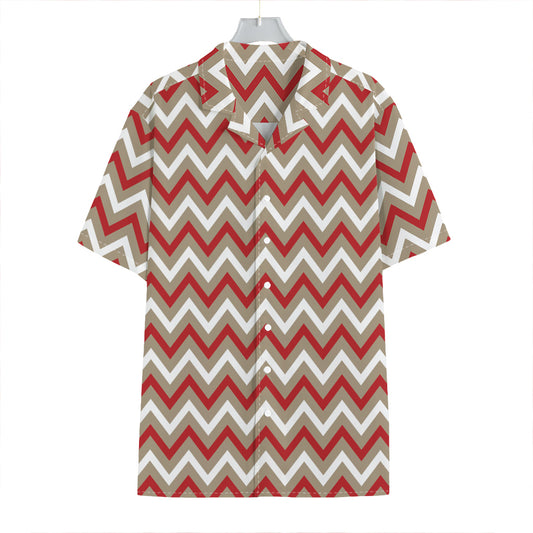 White Beige And Red Chevron Print Hawaiian Shirt