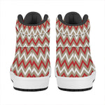 White Beige And Red Chevron Print High Top Leather Sneakers