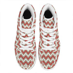 White Beige And Red Chevron Print High Top Leather Sneakers