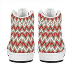White Beige And Red Chevron Print High Top Leather Sneakers