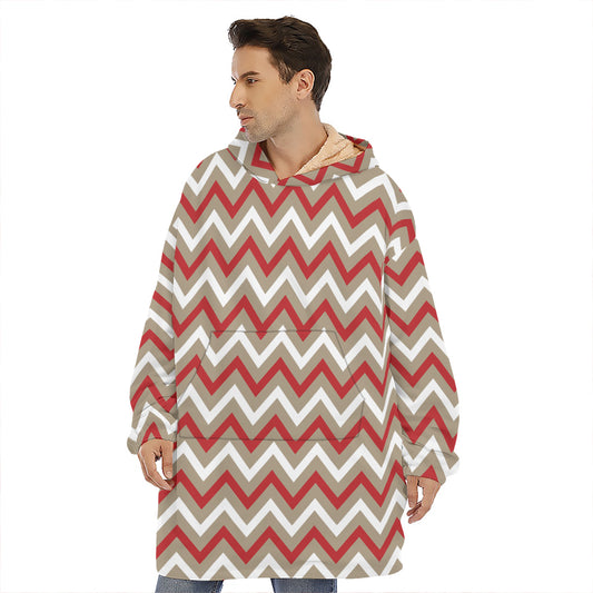White Beige And Red Chevron Print Hoodie Blanket