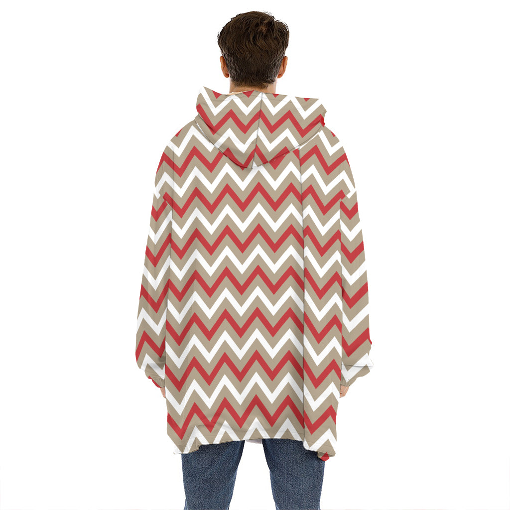 White Beige And Red Chevron Print Hoodie Blanket