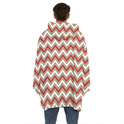 White Beige And Red Chevron Print Hoodie Blanket