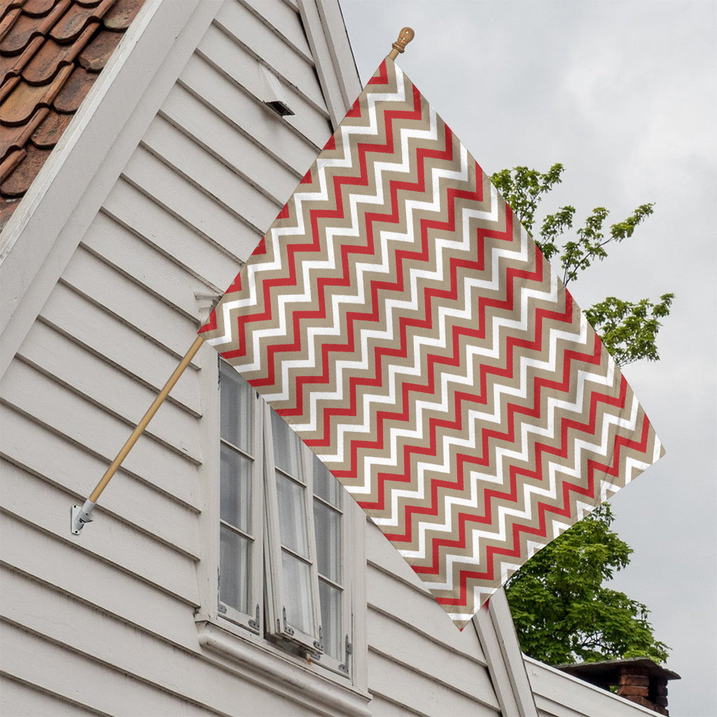 White Beige And Red Chevron Print House Flag