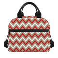 White Beige And Red Chevron Print Insulated Lunch Bag