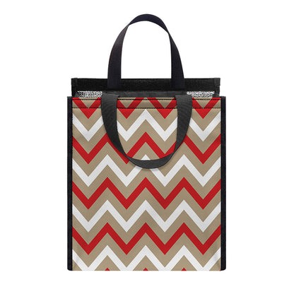 White Beige And Red Chevron Print Insulated Lunch Tote