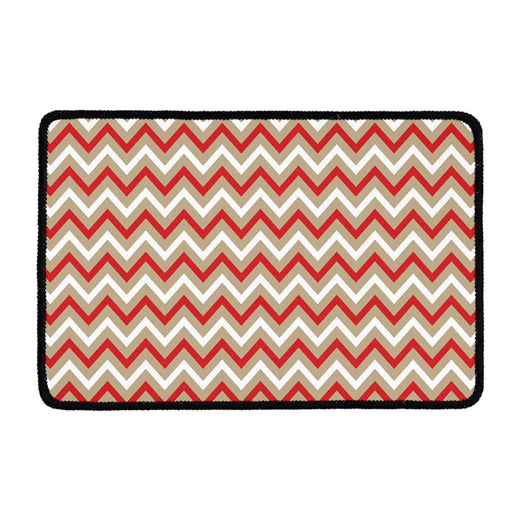 White Beige And Red Chevron Print Kitchen Mat