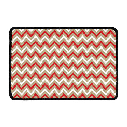 White Beige And Red Chevron Print Kitchen Mat