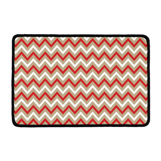 White Beige And Red Chevron Print Kitchen Mat