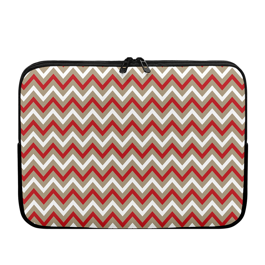 White Beige And Red Chevron Print Laptop Sleeve
