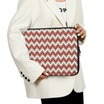 White Beige And Red Chevron Print Laptop Sleeve