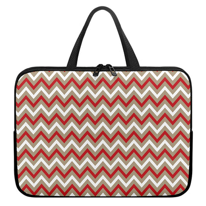 White Beige And Red Chevron Print Laptop Sleeve With Handle