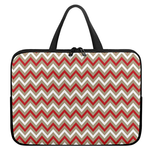 White Beige And Red Chevron Print Laptop Sleeve With Handle