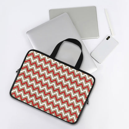 White Beige And Red Chevron Print Laptop Sleeve With Handle