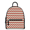 White Beige And Red Chevron Print Leather Backpack