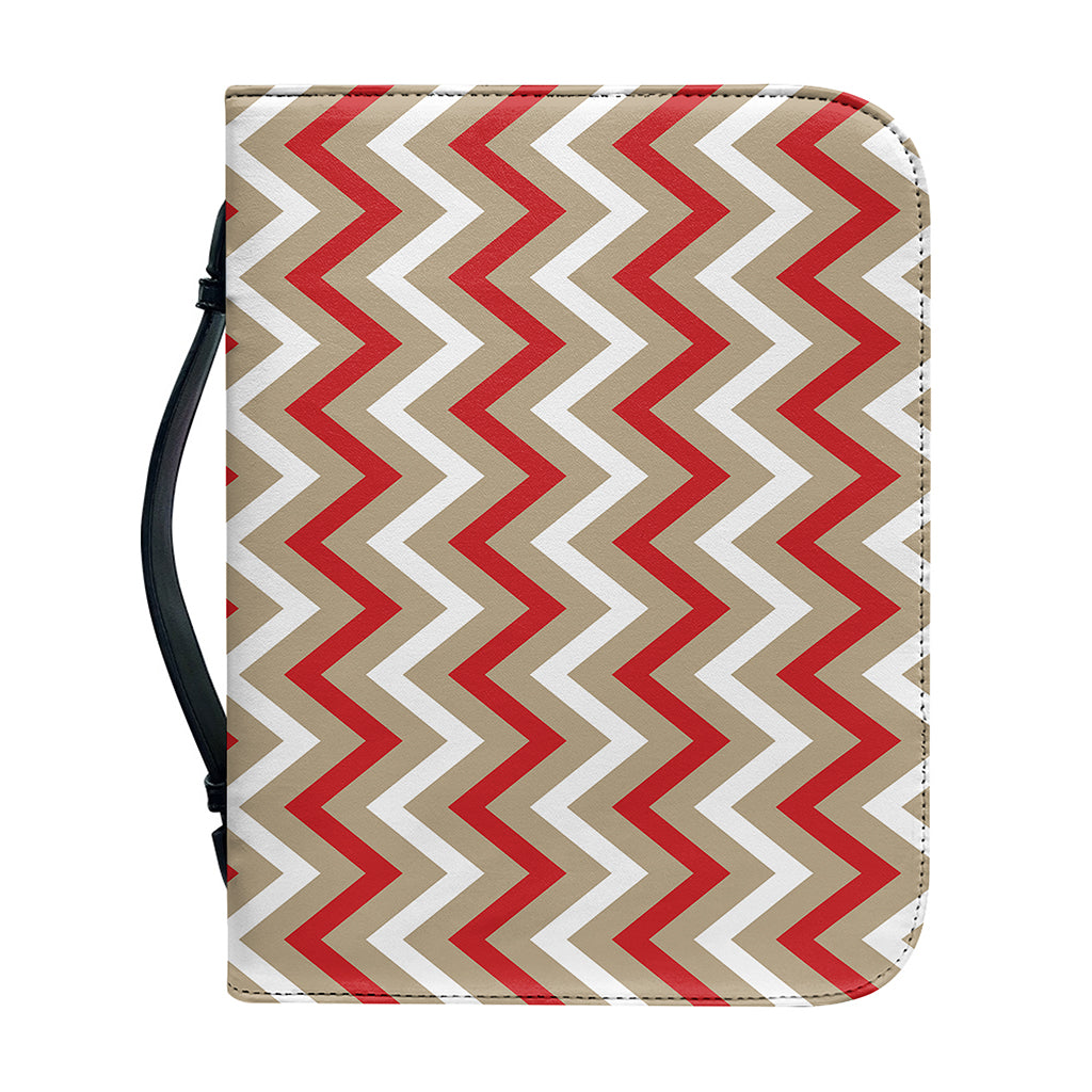 White Beige And Red Chevron Print Leather Bible Cover