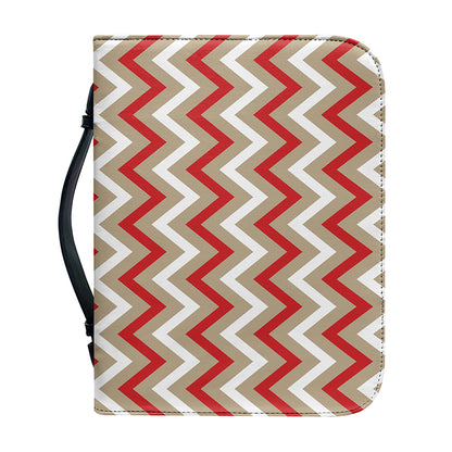 White Beige And Red Chevron Print Leather Bible Cover