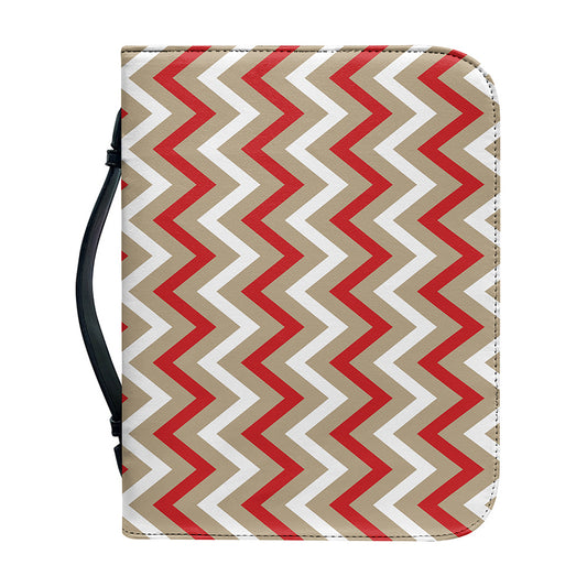 White Beige And Red Chevron Print Leather Bible Cover