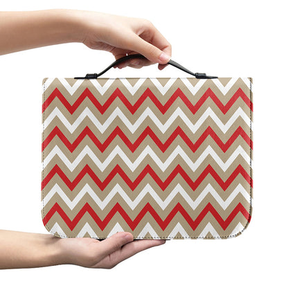 White Beige And Red Chevron Print Leather Bible Cover