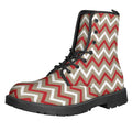 White Beige And Red Chevron Print Lace-Up Boots