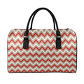 White Beige And Red Chevron Print Leather Duffel Bag